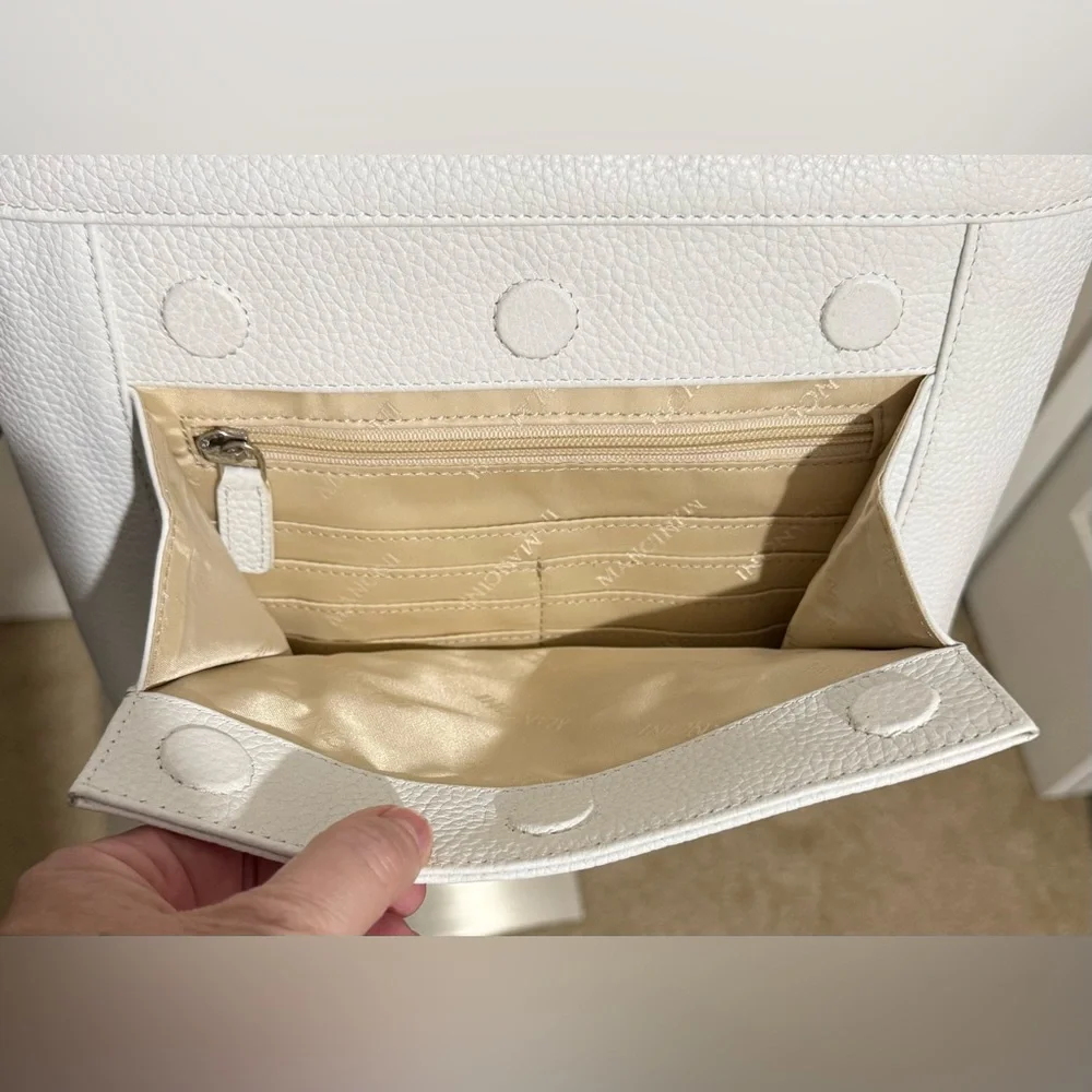 Mancini Trish Pebble Leather Crossbody Handbag with Organizer Bright White NWT